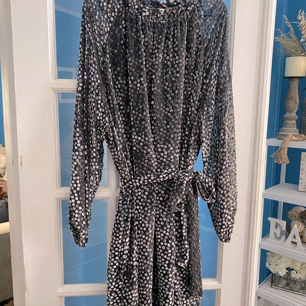 Eloquii Black Silver Polka Dot Midi Dress